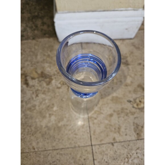 BLENKO CLEAR & BLUE VINTAGE THREAD SWIRL TALL PITCHER VASE - Picture 2 of 3